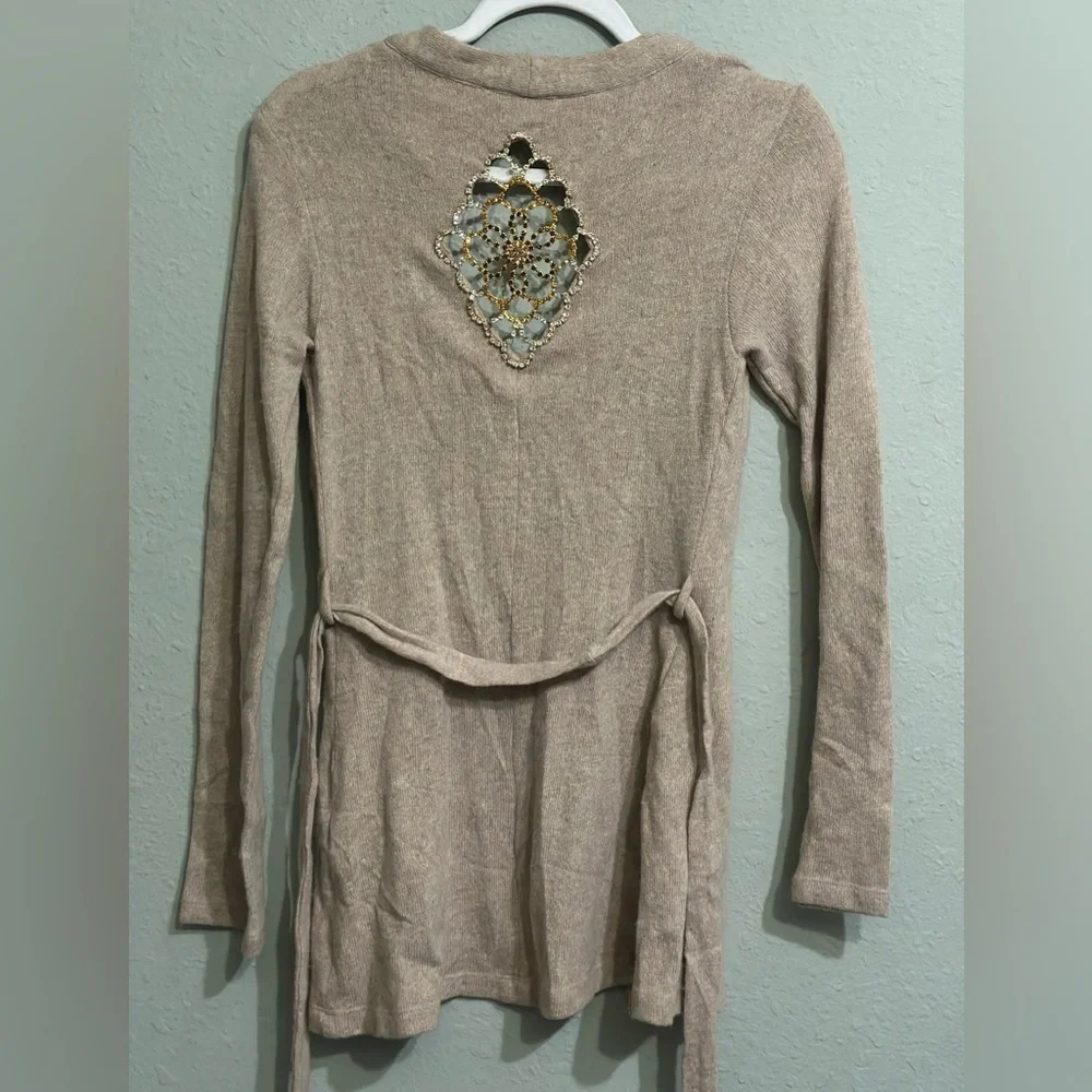Sky Beige Knit Cardigan with Gold Accents